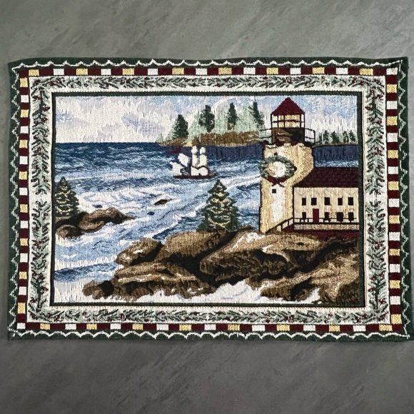 Holiday Christmas Tapestry Placemats Lighthouse Winter Sea Scene 17x12 Set‎ of 4 - Picture 2 of 7